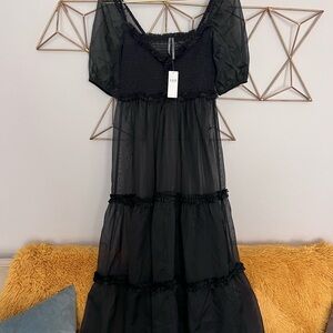 Anthropologie Sheer Black Dress